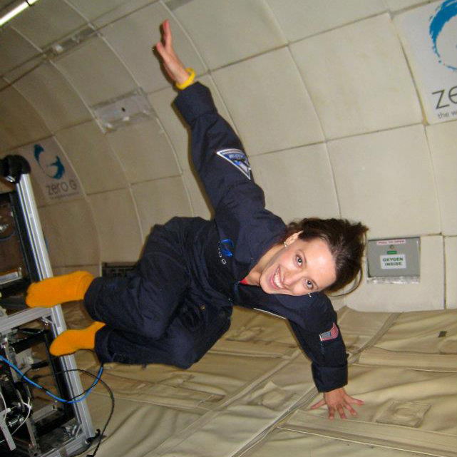 Laura Forczyk floating in zero gravity simulated environment